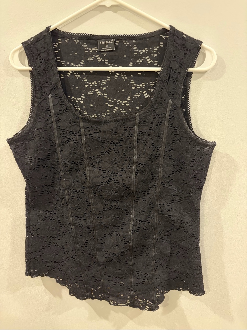Tribal Black Lace Scoop Neck Tank